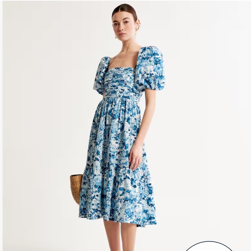 Abercrombie & Fitch Emerson Poplin Puff Sleeve Midi Dress